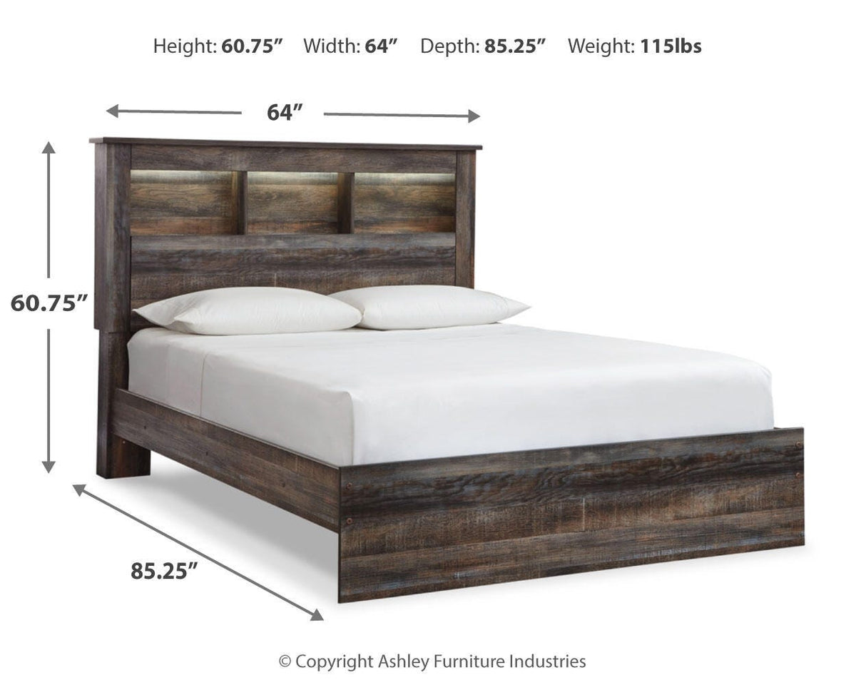 Drystan Queen Bookcase Bed, Dresser, Mirror, Chest and Nightstand