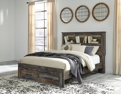 Drystan Queen Bookcase Bed with 2 Storage Drawers with Mirrored Dresser