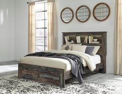 Drystan Queen Panel Bed with 2 Storage Drawers with Mirrored Dresser