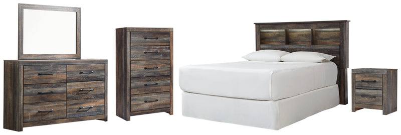 Drystan Queen Bookcase Headboard, Dresser, Mirror, Chest and Nightstand