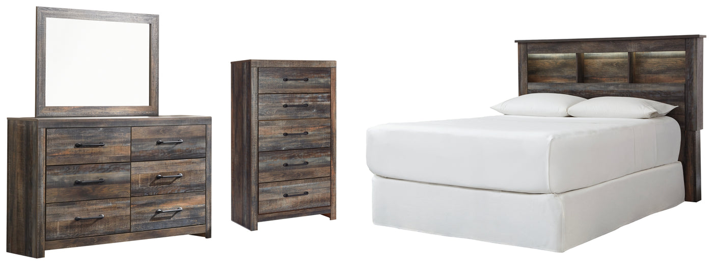 Drystan Queen Bookcase Headboard, Dresser, Mirror and Chest