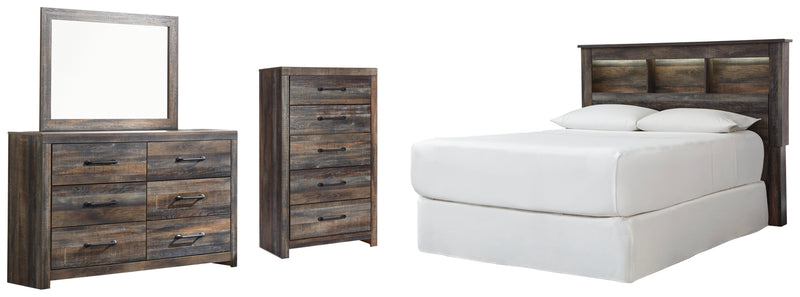 Drystan Queen Bookcase Headboard, Dresser, Mirror and Chest