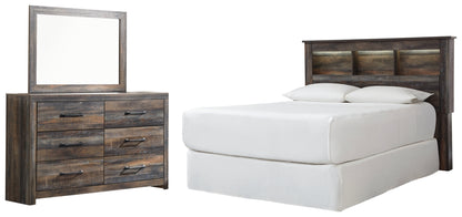 Drystan Queen/Full Bookcase Headboard Bed with Mirrored Dresser
