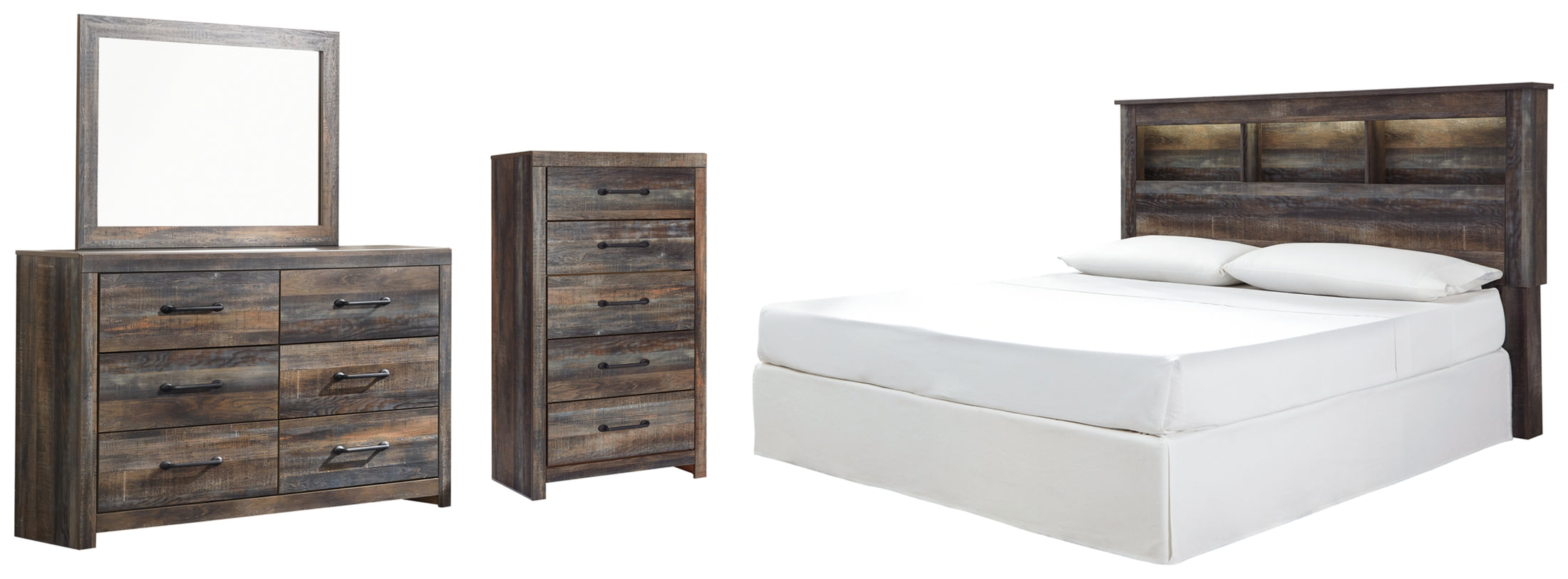 Drystan King/California King Bookcase Headboard, Dresser, Mirror and Chest