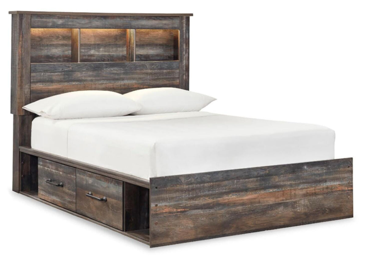 Drystan Full Bookcase Bed with 2 Storage Drawers with Mirrored Dresser, Chest and Nightstand