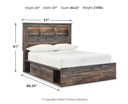 Drystan Full Bookcase Bed with 4 Storage Drawers with Mirrored Dresser and Chest