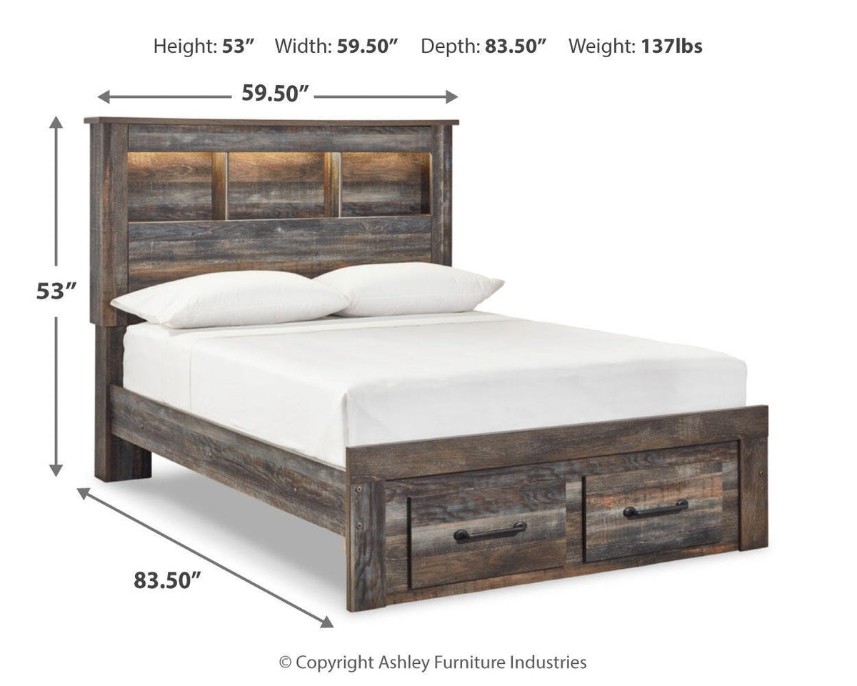Drystan Full Bookcase Bed with 2 Storage Drawers with Mirrored Dresser