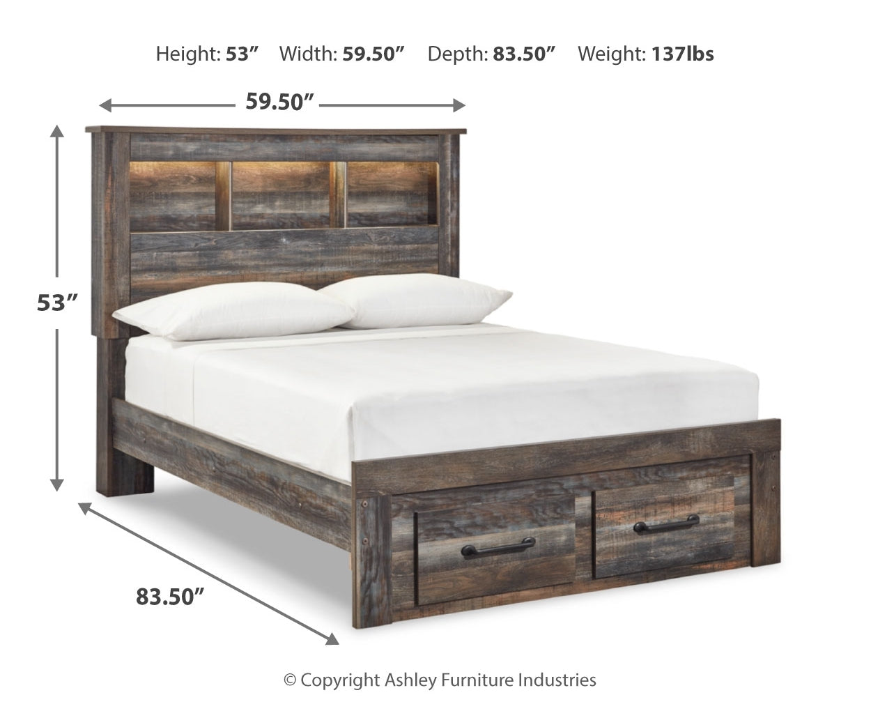 Drystan Full Bookcase Bed with 2 Storage Drawers