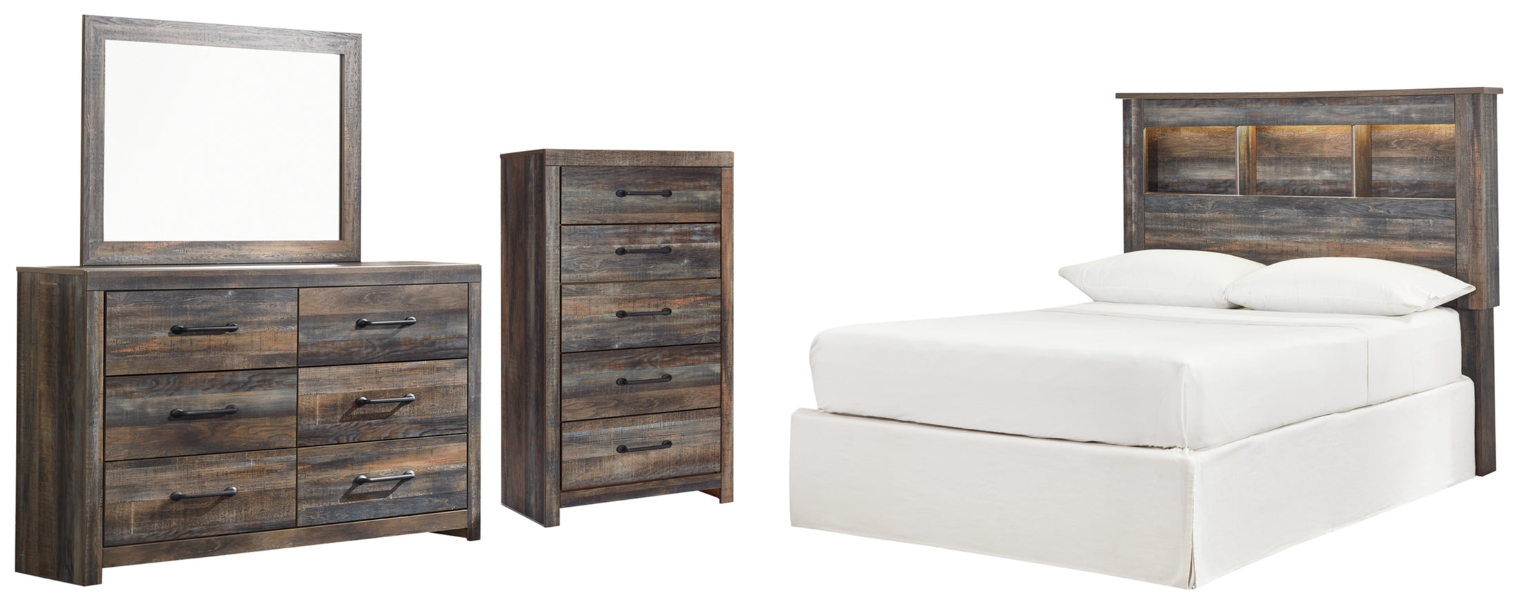 Drystan Full Bookcase Headboard, Dresser, Mirror and Chest