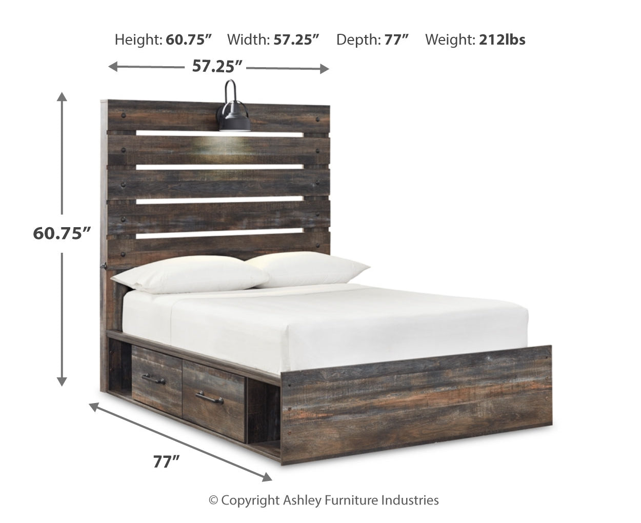 Drystan Full Panel Bed with 2 Storage Drawers