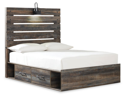 Drystan Full Panel Bed with 2 Storage Drawers with Mirrored Dresser