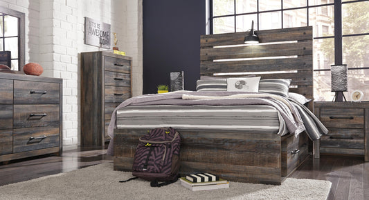 Drystan Full Panel Bed with 2 Storage Drawers