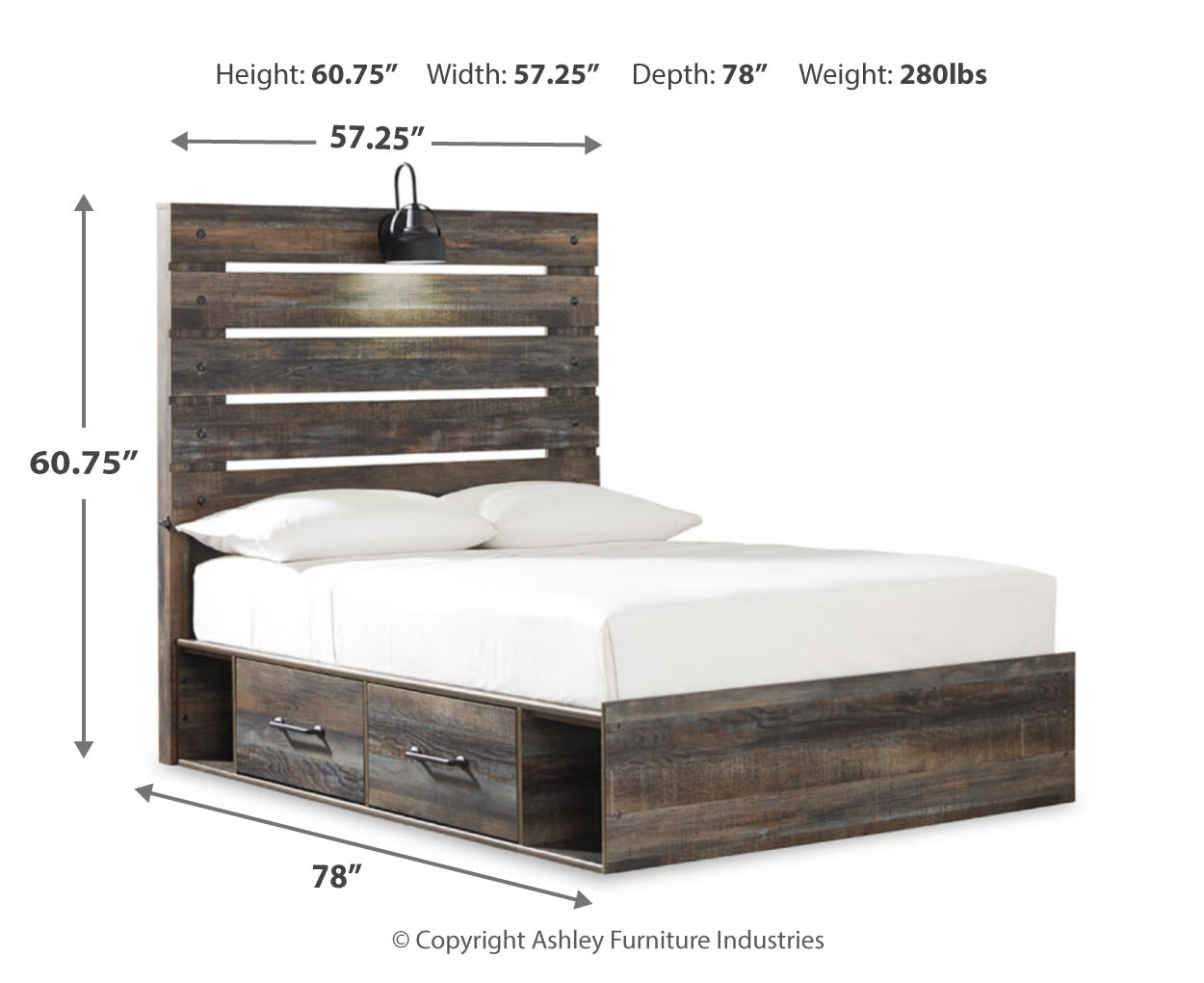 Drystan Full Panel Bed with 4 Storage Drawers