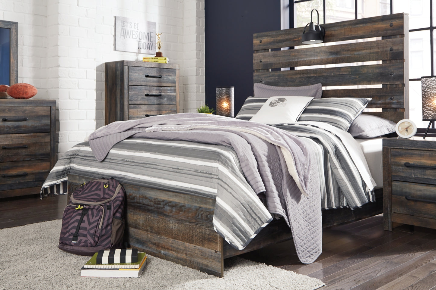 Drystan Full Panel Bed, Dresser and Mirror