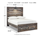 Drystan Full Panel Bed with 2 Storage Drawers