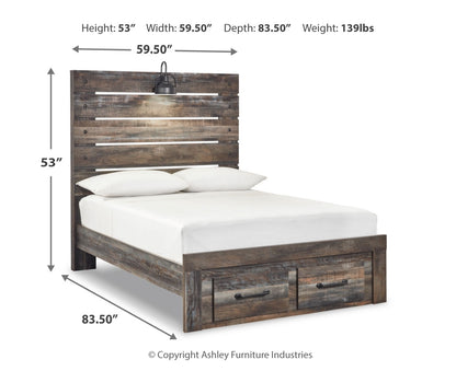 Drystan Full Panel Bed with 2 Storage Drawers