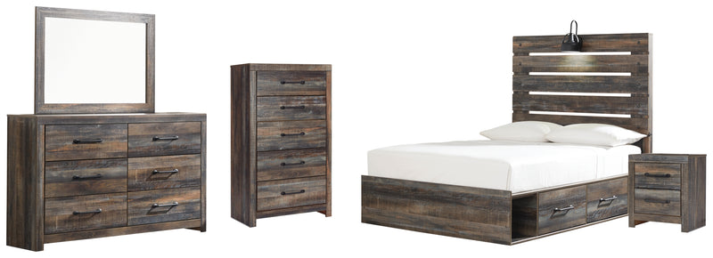 Drystan Full Panel Bed with 4 Storage Drawers, Dresser, Mirror, Chest and Nightstand