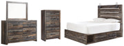 Drystan Queen Panel Bed with 4 Storage Drawers, Dresser, Mirror and Chest
