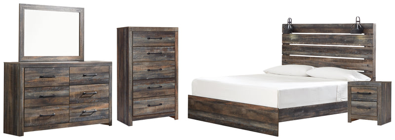 Drystan King Panel Bed, Dresser, Mirror, Chest and Nightstand
