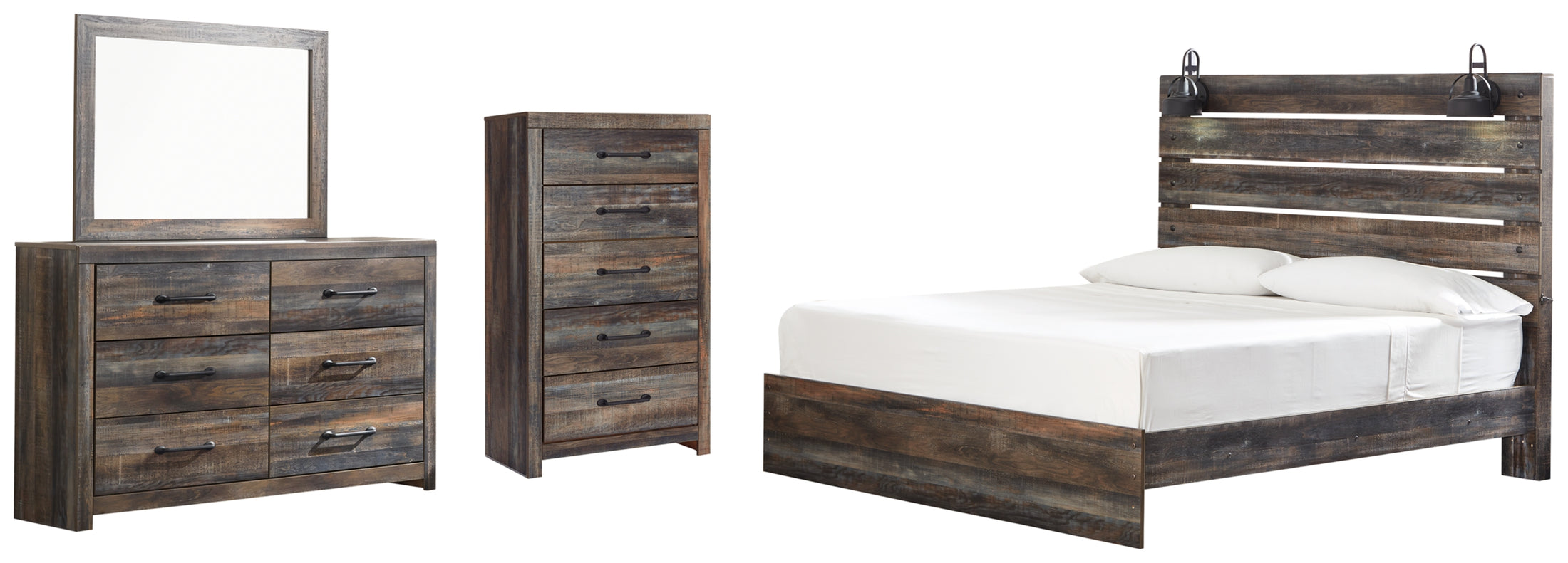 Drystan King Panel Bed, Dresser, Mirror and Chest