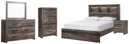 Drystan Queen Bookcase Bed, Dresser, Mirror, Chest and Nightstand
