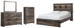 Drystan Queen Bookcase Bed, Dresser, Mirror and Chest