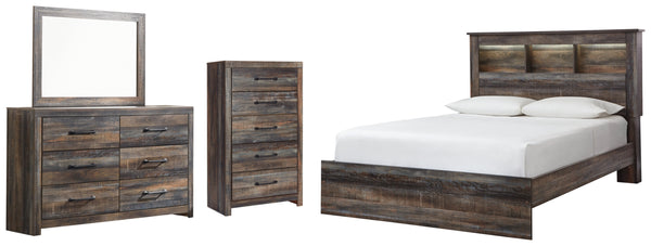 Drystan Queen Bookcase Bed, Dresser, Mirror and Chest