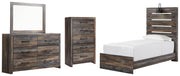 Drystan Twin Panel Bed, Dresser, Mirror and Chest