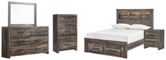 Drystan Full Bookcase Bed with 2 Storage Drawers, Dresser, Mirror, Chest and Nightstand