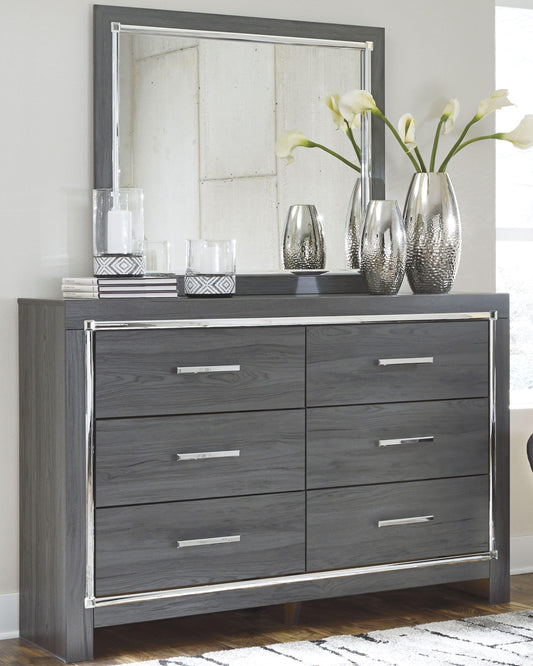 Lodanna King Panel Bed with 2 Storage Drawers with Mirrored Dresser