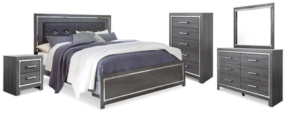 Lodanna King Panel Bed with Mirrored Dresser, Chest and Nightstand