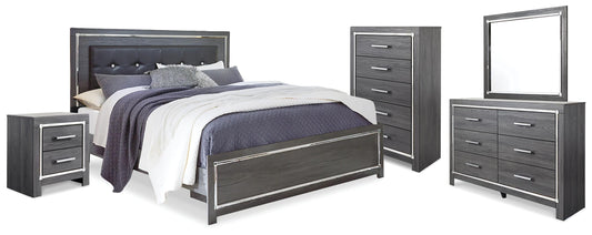 Lodanna King Panel Bed with Mirrored Dresser, Chest and Nightstand