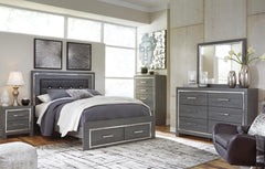 Lodanna Queen Panel Bed with 2 Storage Drawers with Mirrored Dresser, Chest and Nightstand
