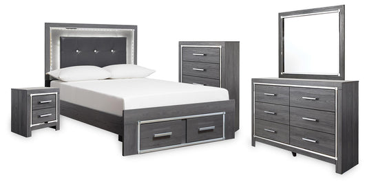 Lodanna Full Panel Bed with 2 Storage Drawers with Mirrored Dresser, Chest and Nightstand