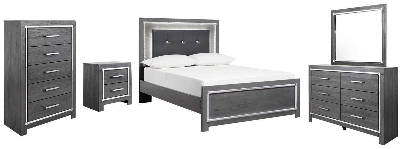 Lodanna Full Panel Bed with Mirrored Dresser, Chest and Nightstand