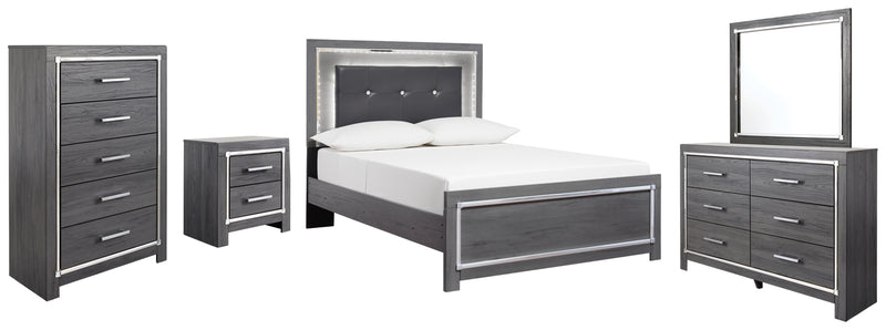 Lodanna Full Panel Bed with Mirrored Dresser, Chest and Nightstand
