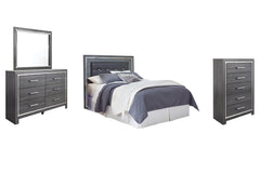 Lodanna Queen/Full Upholstered Panel Headboard Bed with Mirrored Dresser and Chest