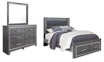 Lodanna Queen Panel Bed with 2 Storage Drawers with Mirrored Dresser