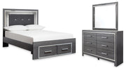 Lodanna Full Panel Bed with 2 Storage Drawers with Mirrored Dresser