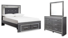 Lodanna Full Panel Bed with 2 Storage Drawers with Mirrored Dresser