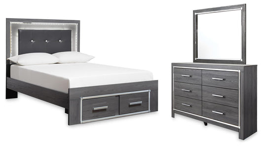 Lodanna Full Panel Bed with 2 Storage Drawers with Mirrored Dresser