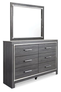 Lodanna King Panel Bed with 2 Storage Drawers with Mirrored Dresser