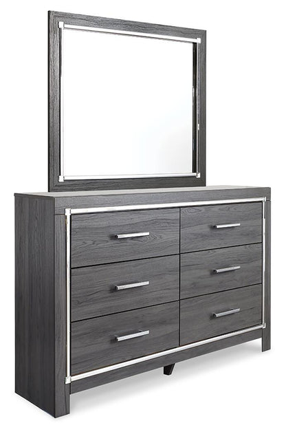 Lodanna King Panel Bed with 2 Storage Drawers with Mirrored Dresser