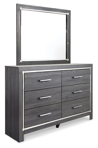 Lodanna King Panel Bed with 2 Storage Drawers, Dresser, Mirror and Nightstand