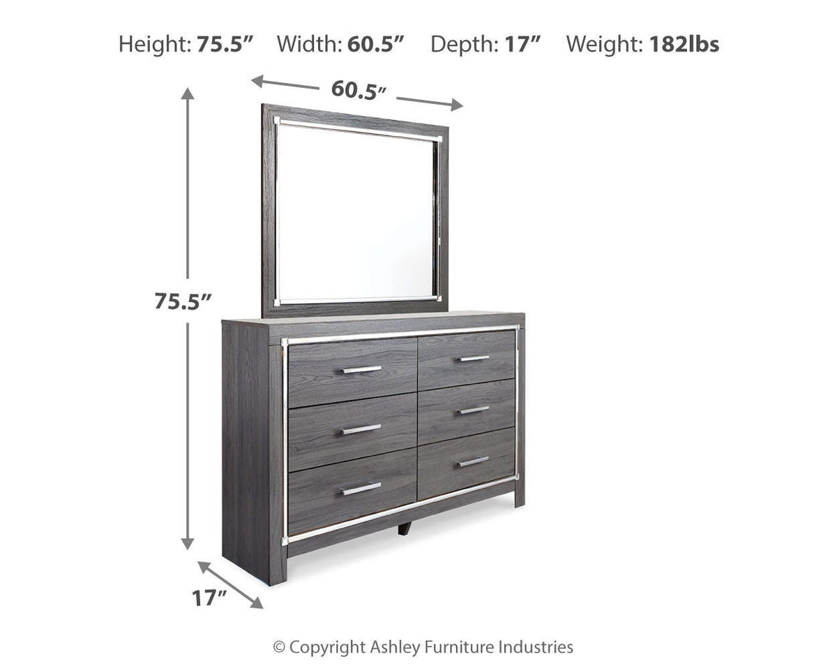 Lodanna Full Panel Bed with 2 Storage Drawers with Mirrored Dresser