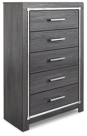 Lodanna Full Upholstered Panel Headboard Bed with Mirrored Dresser, Chest and Nightstand