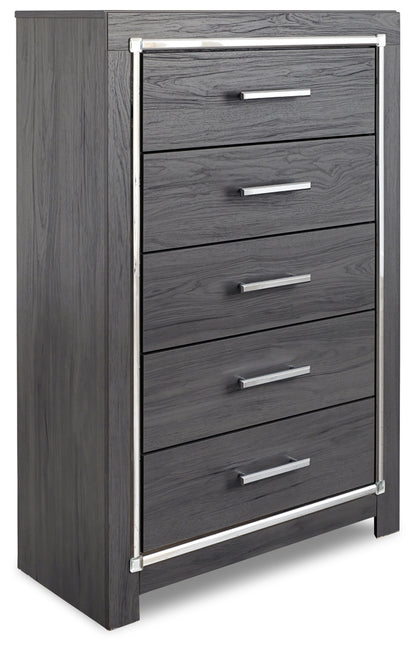 Lodanna Full Upholstered Panel Headboard Bed with Mirrored Dresser, Chest and Nightstand