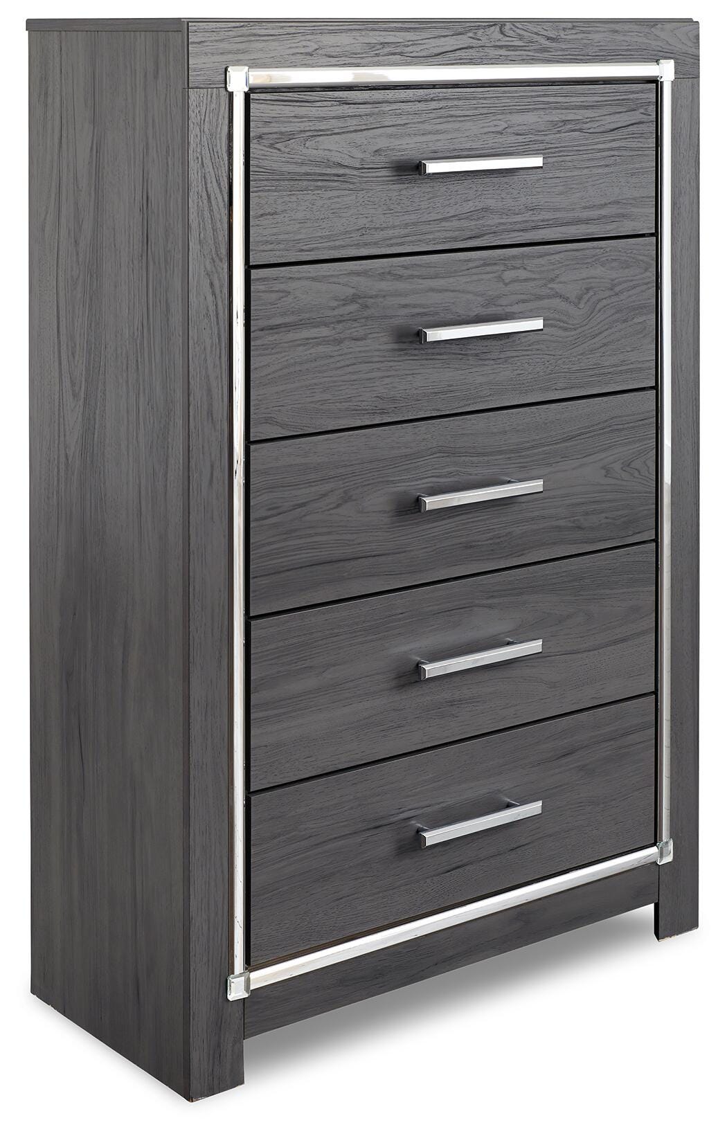 Lodanna Queen Panel Bed with 2 Storage Drawers with Mirrored Dresser, Chest and Nightstand