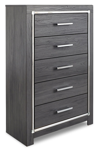 Lodanna Queen/Full Upholstered Panel Headboard Bed with Mirrored Dresser, Chest and Nightstand