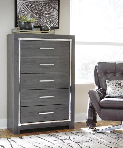 Lodanna King Panel Bed with Mirrored Dresser, Chest and Nightstand